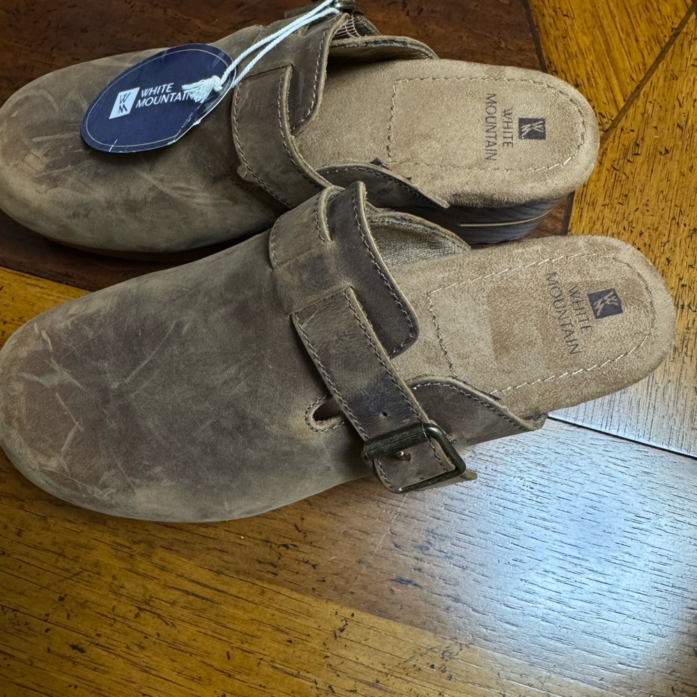 White Mountain Brown Suede Buckle Clogs - Picture 2 of 7